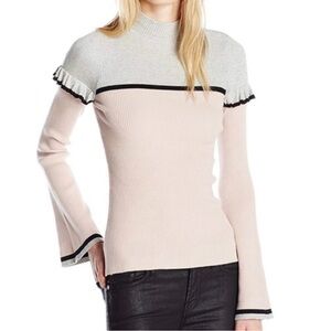 Guess XXS pink, grey, & black ribbed turtle neck long bell sleeve top